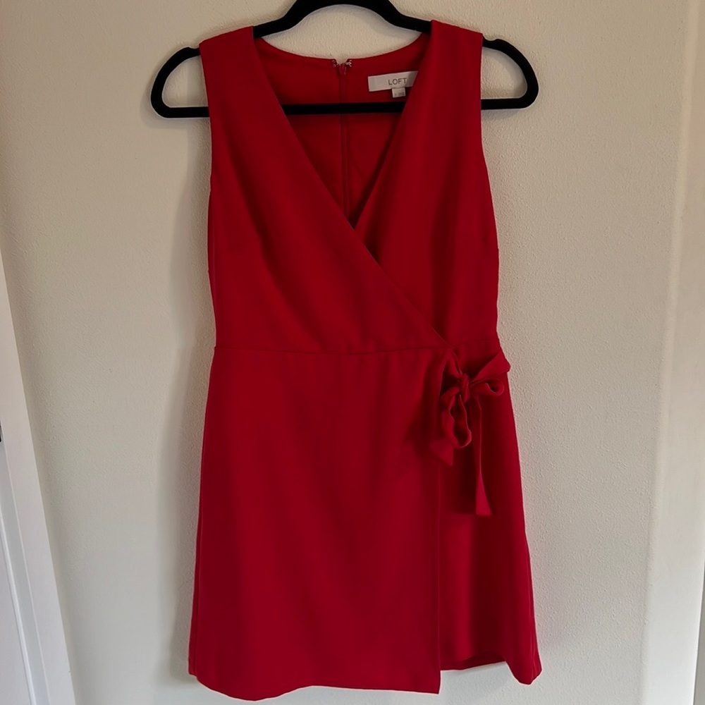 LOFT Red Sleeveless Wrap Dress